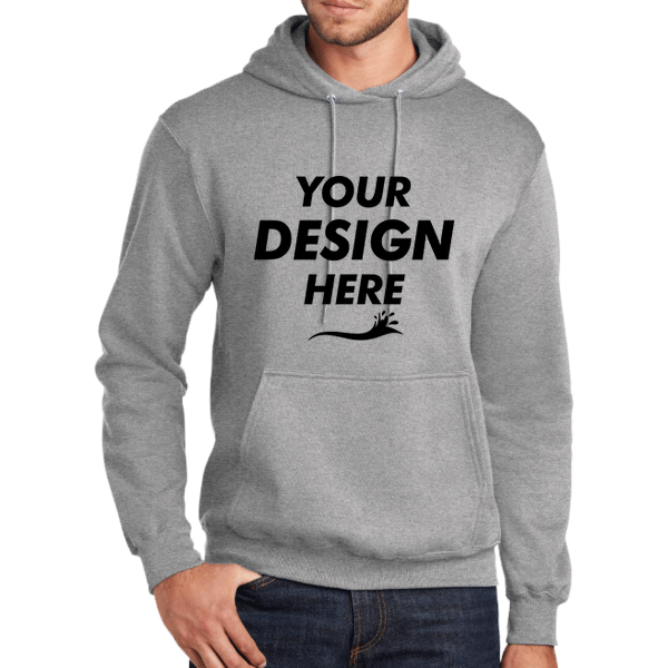 Port & Co Tall Core Fleece Pullover Hooded Sweatshirt, Athletic Heather, Front view, Mockup