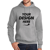 Port & Co Tall Core Fleece Pullover Hooded Sweatshirt, Athletic Heather, Front view, Mockup