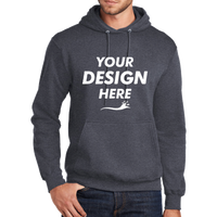 Port & Co Tall Core Fleece Pullover Hooded Sweatshirt, Heather Navy, Front view, Mockup
