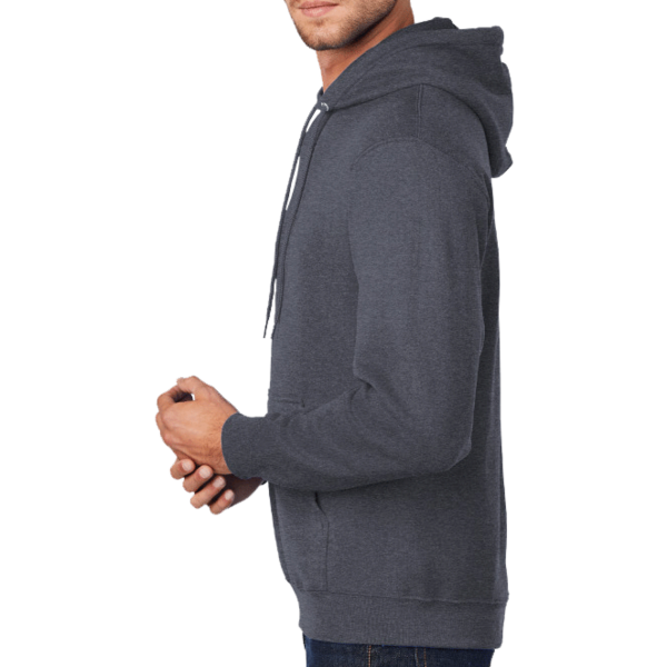 Port & Co Tall Core Fleece Pullover Hooded Sweatshirt, Heather Navy, Left Sleeve view