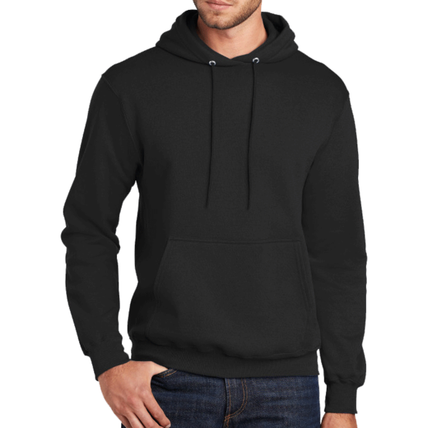Port & Co Tall Core Fleece Pullover Hooded Sweatshirt, Jet Black, Front view
