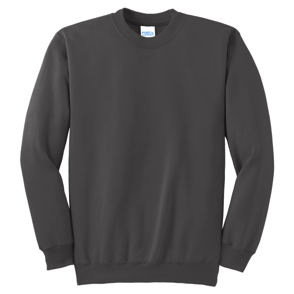 Port & Co Tall Essential Fleece Crewneck Sweatshirt, Charcoal, Front view