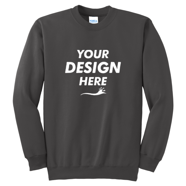 Port & Co Tall Essential Fleece Crewneck Sweatshirt, Charcoal, Front view, Mockup