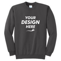 Port & Co Tall Essential Fleece Crewneck Sweatshirt, Charcoal, Front view, Mockup