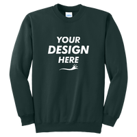 Port & Co Tall Essential Fleece Crewneck Sweatshirt, Dark Green, Front view, Mockup