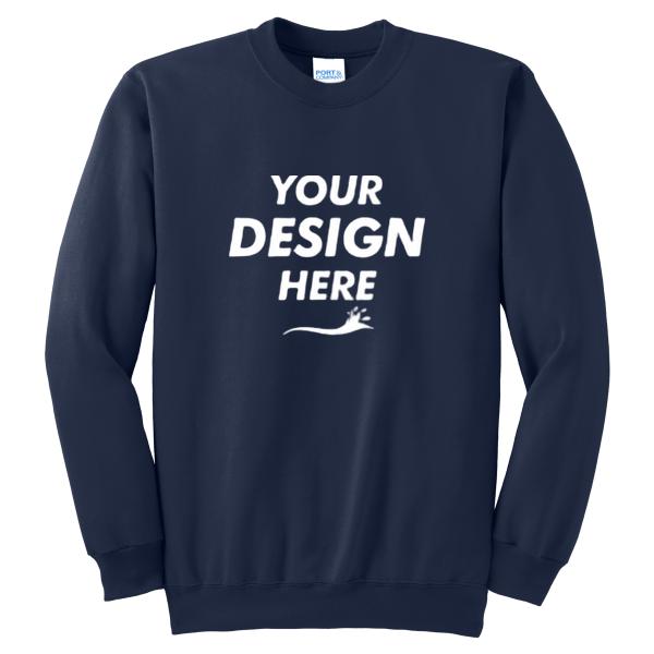 Port & Co Tall Essential Fleece Crewneck Sweatshirt, Navy, Front view, Mockup