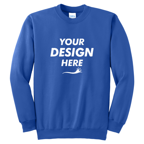 Port & Co Tall Essential Fleece Crewneck Sweatshirt, Royal, Front view, Mockup