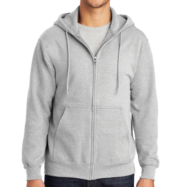 Port & Co Tall Essential Fleece Full Zip Hooded Sweatshirt, Ash, Front view