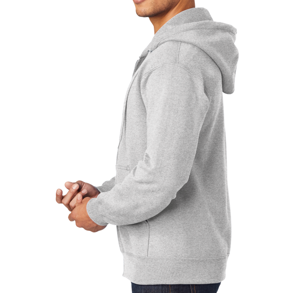Port & Co Tall Essential Fleece Full Zip Hooded Sweatshirt, Ash, Left Sleeve view