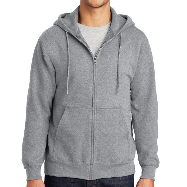 Port & Co Tall Essential Fleece Full Zip Hooded Sweatshirt, Athletic Heather, Front view