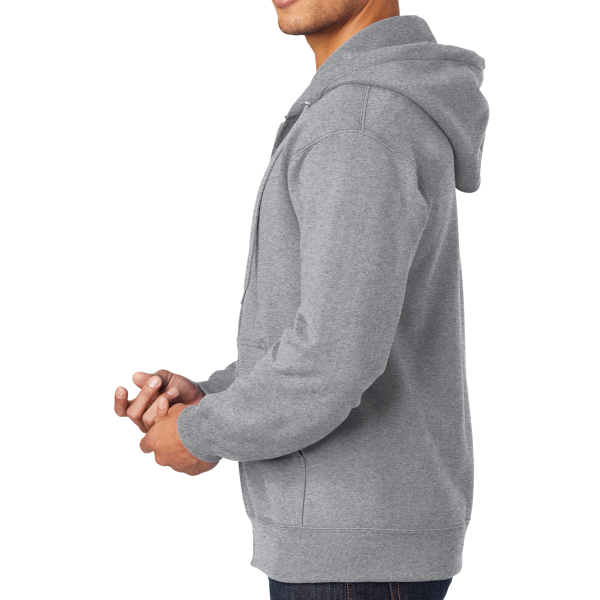 Port & Co Tall Essential Fleece Full Zip Hooded Sweatshirt, Athletic Heather, Left Sleeve view