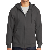 Port & Co Tall Essential Fleece Full Zip Hooded Sweatshirt, Charcoal, Front view
