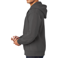 Port & Co Tall Essential Fleece Full Zip Hooded Sweatshirt, Charcoal, Left Sleeve view