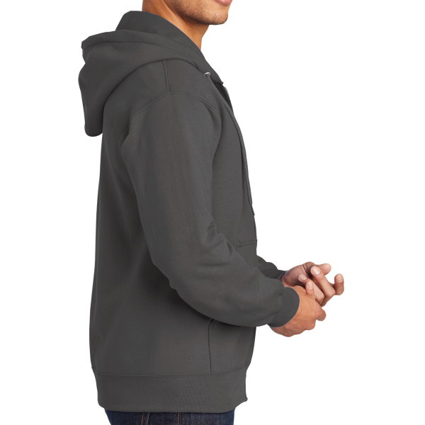 Port & Co Tall Essential Fleece Full Zip Hooded Sweatshirt, Charcoal, Right Sleeve view