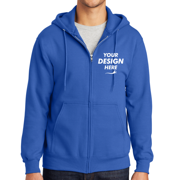 Port & Co Tall Essential Fleece Full Zip Hooded Sweatshirt, Royal, Front view, Mockup