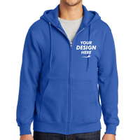 Port & Co Tall Essential Fleece Full Zip Hooded Sweatshirt, Royal, Front view, Mockup