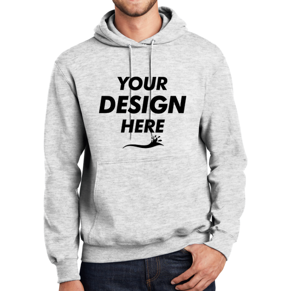 Port & Co Tall Essential Fleece Pullover Hooded Sweatshirt, Ash, Front view, Mockup