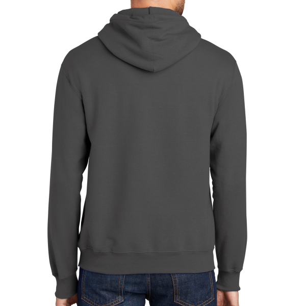 Port & Co Tall Essential Fleece Pullover Hooded Sweatshirt, Charcoal, Back view