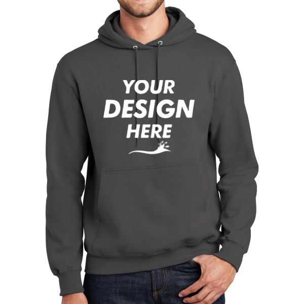 Port & Co Tall Essential Fleece Pullover Hooded Sweatshirt, Charcoal, Front view, Mockup