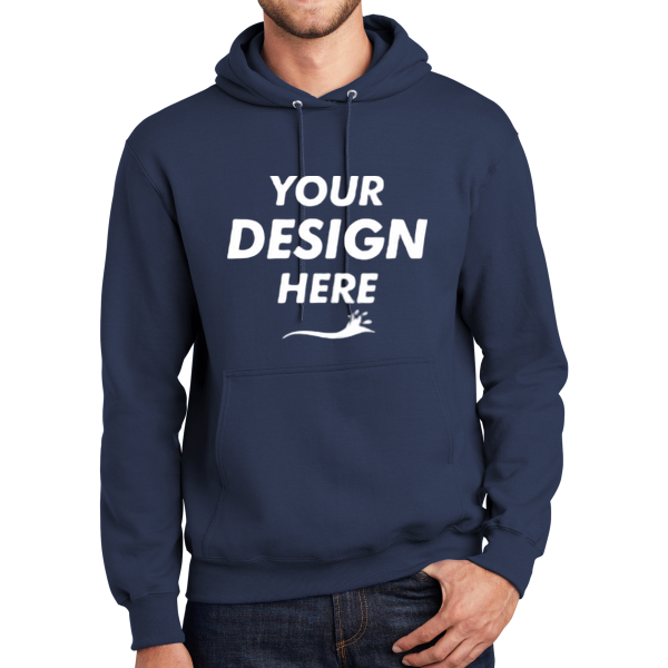 Port & Co Tall Essential Fleece Pullover Hooded Sweatshirt, Navy, Front view, Mockup