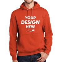 Port & Co Tall Essential Fleece Pullover Hooded Sweatshirt, Orange, Front view, Mockup