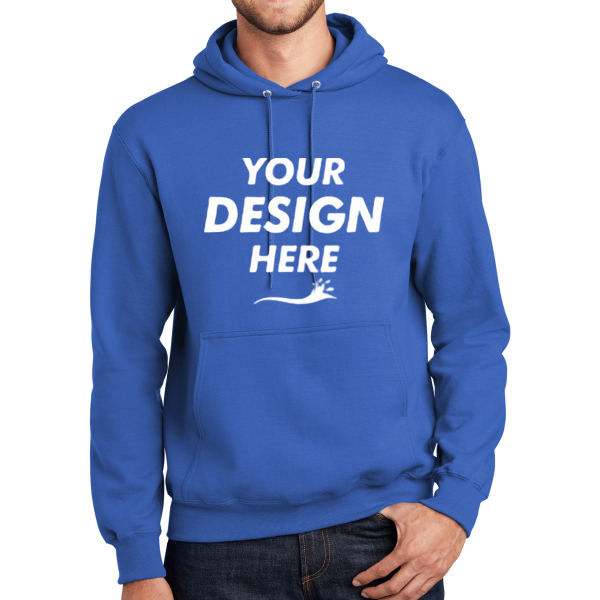 Port & Co Tall Essential Fleece Pullover Hooded Sweatshirt, Royal, Front view, Mockup
