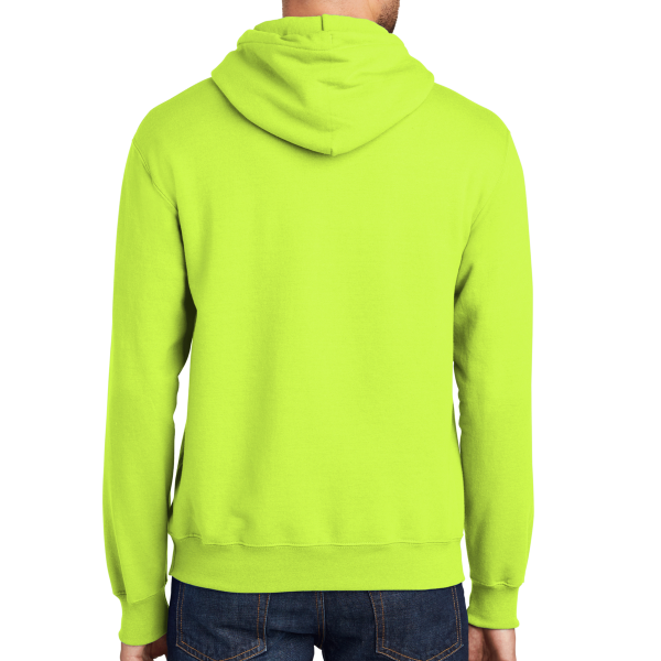 Port & Co Tall Essential Fleece Pullover Hooded Sweatshirt, Safety Green, Back view