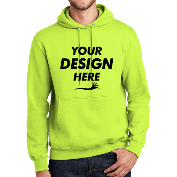 Port & Co Tall Essential Fleece Pullover Hooded Sweatshirt, Safety Green, Front view, Mockup