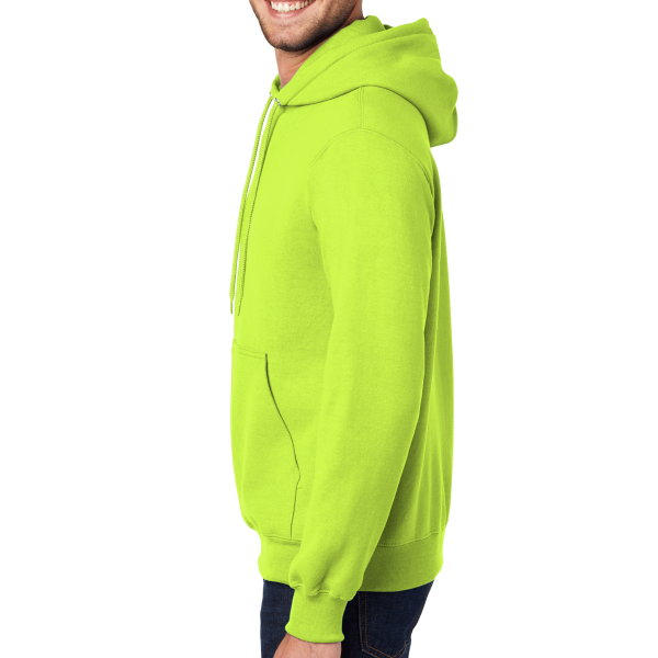Port & Co Tall Essential Fleece Pullover Hooded Sweatshirt, Safety Green, Left Sleeve view