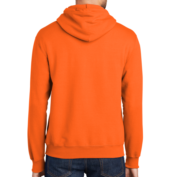 Port & Co Tall Essential Fleece Pullover Hooded Sweatshirt, Safety Orange, Back view