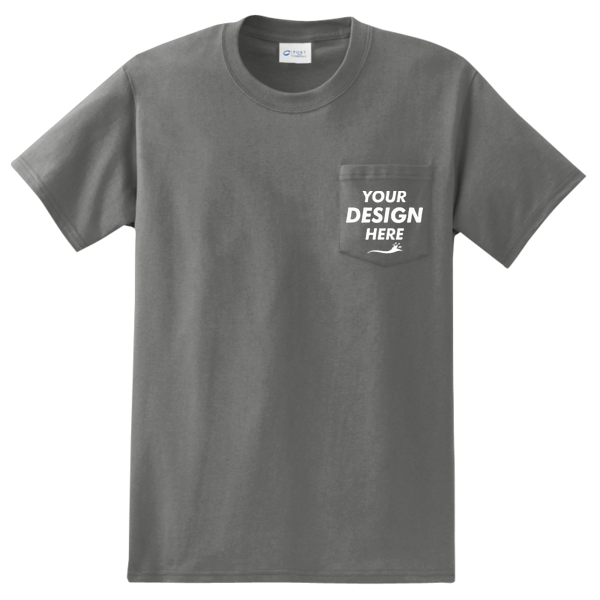 Port & Co Tall Essential Pocket Tee, Charcoal, Front view, Mockup