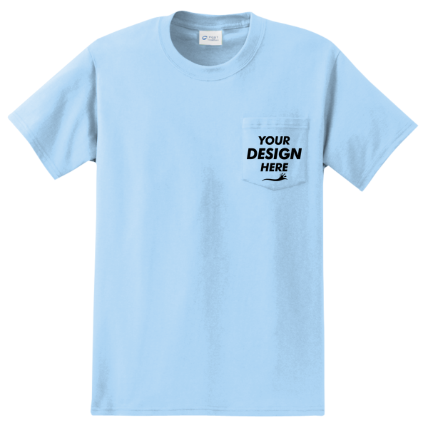 Port & Co Tall Essential Pocket Tee, Light Blue, Front view, Mockup
