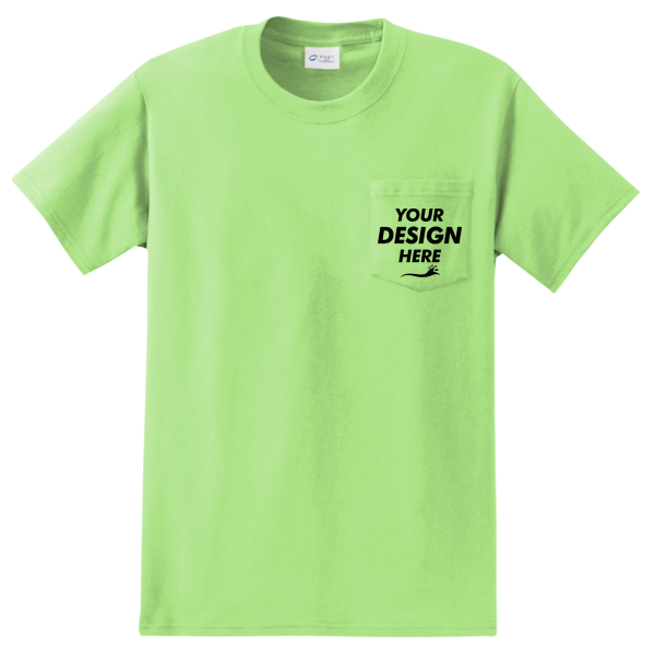 Port & Co Tall Essential Pocket Tee, Lime, Front view, Mockup