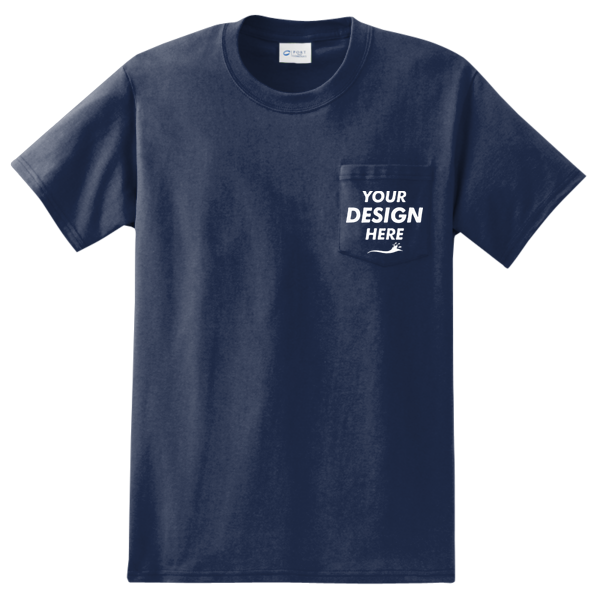 Port & Co Tall Essential Pocket Tee, Navy, Front view, Mockup