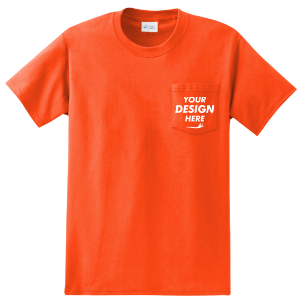 Port & Co Tall Essential Pocket Tee, Orange, Front view, Mockup