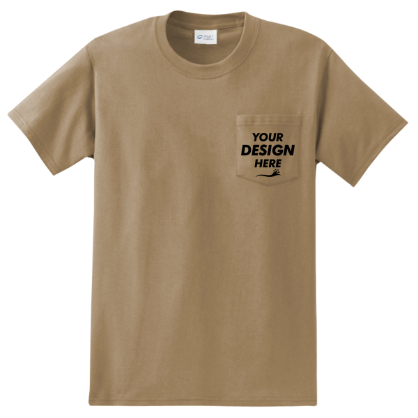Port & Co Tall Essential Pocket Tee, Sand, Front view, Mockup