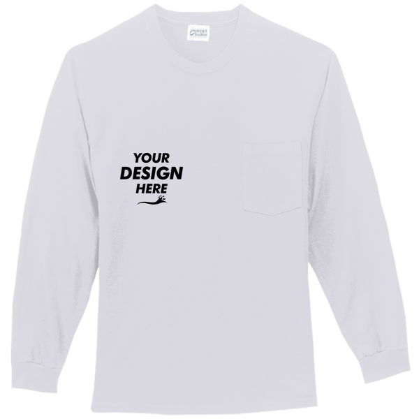 Port & Co Tall Long Sleeve Essential Pocket Tee, Ash, Front view, Mockup