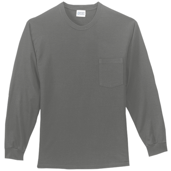 Port & Co Tall Long Sleeve Essential Pocket Tee, Charcoal, Front view