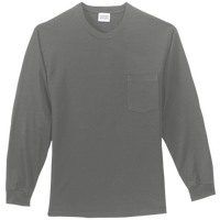 Port & Co Tall Long Sleeve Essential Pocket Tee, Charcoal, Front view