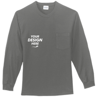 Port & Co Tall Long Sleeve Essential Pocket Tee, Charcoal, Front view, Mockup