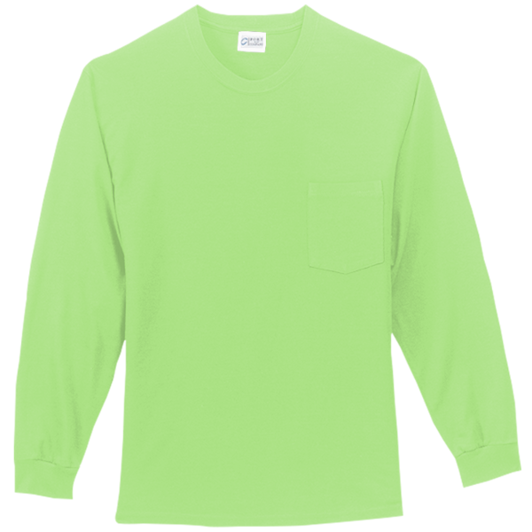 Port & Co Tall Long Sleeve Essential Pocket Tee, Lime, Front view