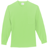 Port & Co Tall Long Sleeve Essential Pocket Tee, Lime, Front view