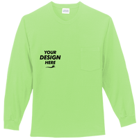 Port & Co Tall Long Sleeve Essential Pocket Tee, Lime, Front view, Mockup