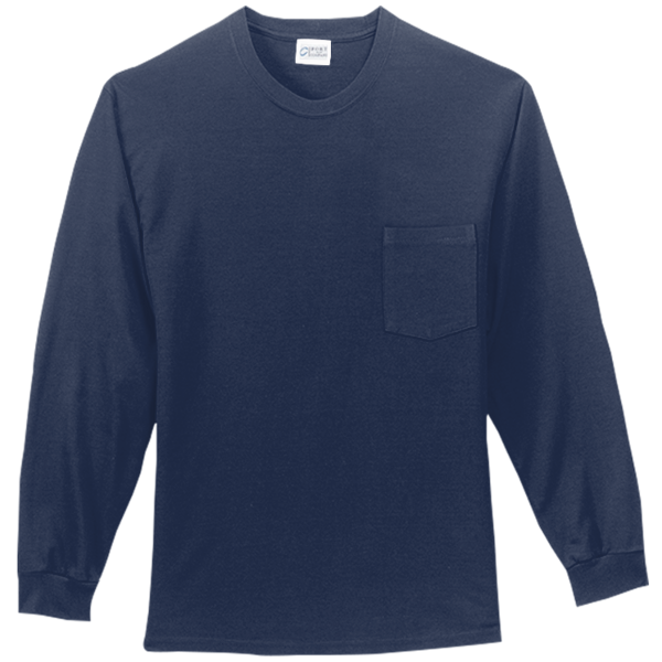 Port & Co Tall Long Sleeve Essential Pocket Tee, Navy, Front view