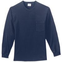 Port & Co Tall Long Sleeve Essential Pocket Tee, Navy, Front view