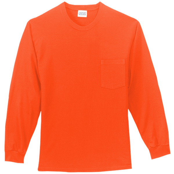 Port & Co Tall Long Sleeve Essential Pocket Tee, Orange, Front view