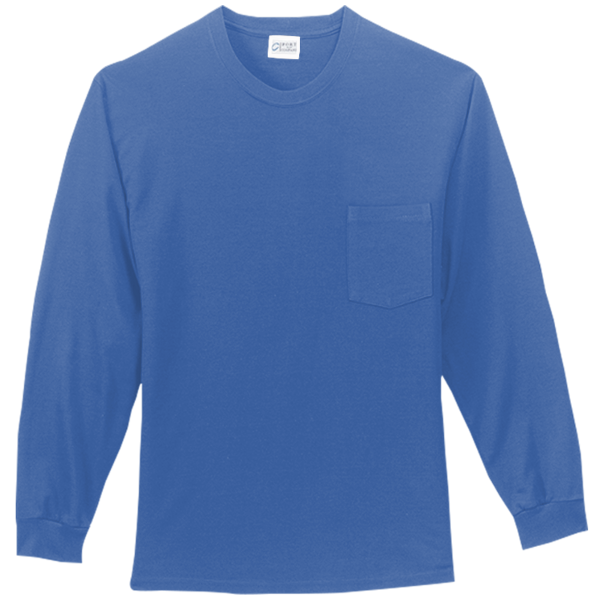 Port & Co Tall Long Sleeve Essential Pocket Tee, Royal, Front view