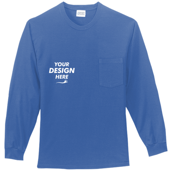 Port & Co Tall Long Sleeve Essential Pocket Tee, Royal, Front view, Mockup
