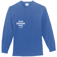 Port & Co Tall Long Sleeve Essential Pocket Tee, Royal, Front view, Mockup
