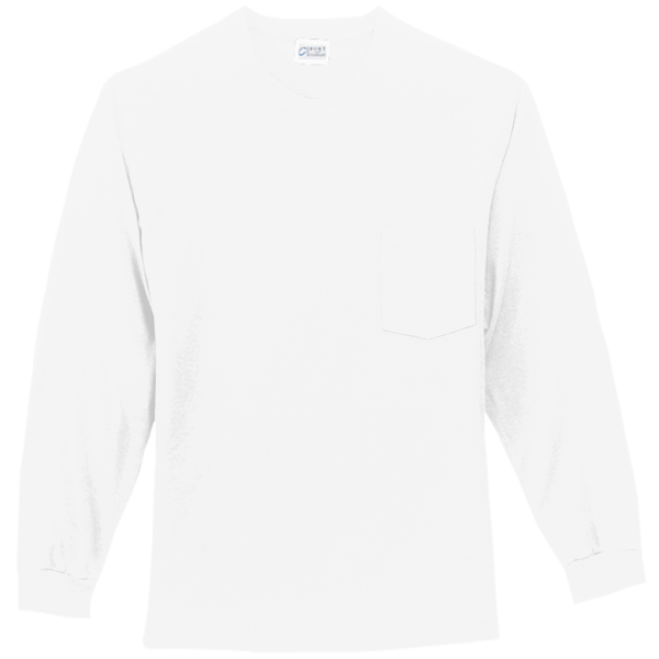 Port & Co Tall Long Sleeve Essential Pocket Tee, White, Front view